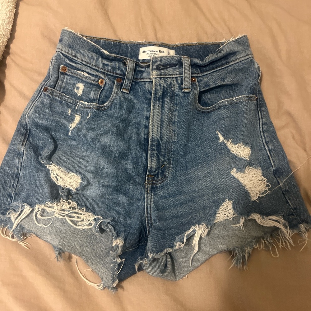 Abercrombie & Fitch Women's Blue Distressed Denim Shorts
